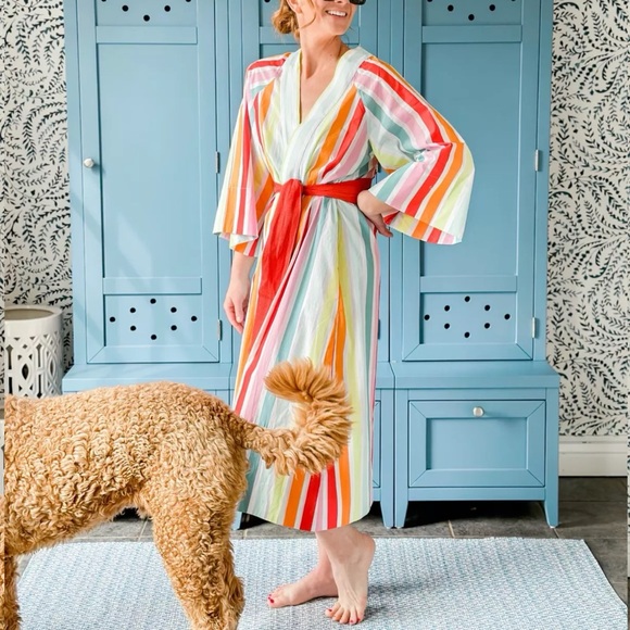 Atlantic Pacific Lake Bell Robe Sz XXL In Rainbow Stripe - Picture 3 of 10